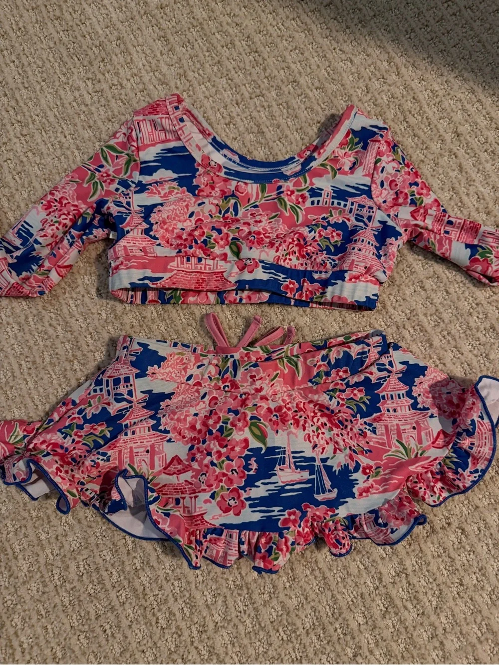 Sweethoney floral swim set 4T long sleeve Rash guard with matching skirt